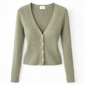 Aritzia Wilfred Sage Ribbed Cardigan S Fitted V Neck Button Knit Clean Girl
